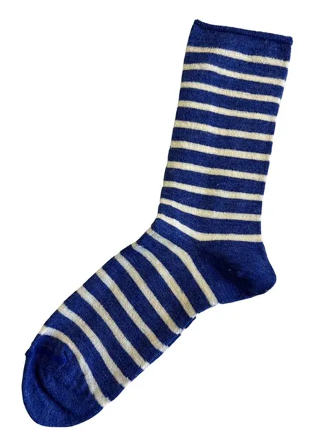 Alpaca Socks in Bamboo Stripe Blue - Medium