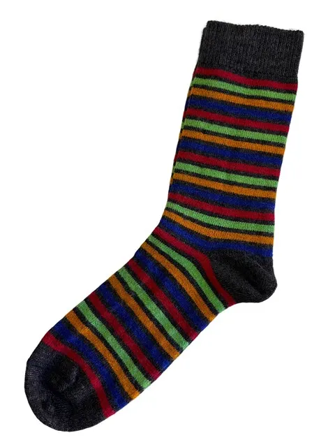 Alpaca Socks in Bamboo Summer Stripe Black - Large