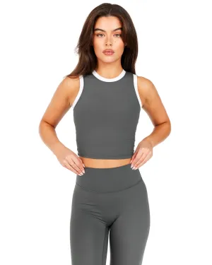 Aura Ringer Tank - Cloud Grey / White