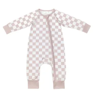 Baby Romper - Boys - Zip - Checkerboard Tan Brown Unisex