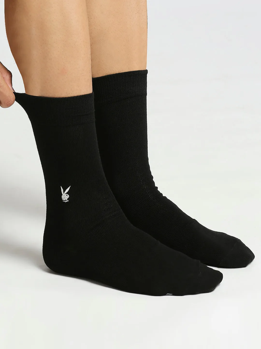 BALENZIA Men's Playboy Solid Crew Socks with Motif  |  3-Pack | Free Size