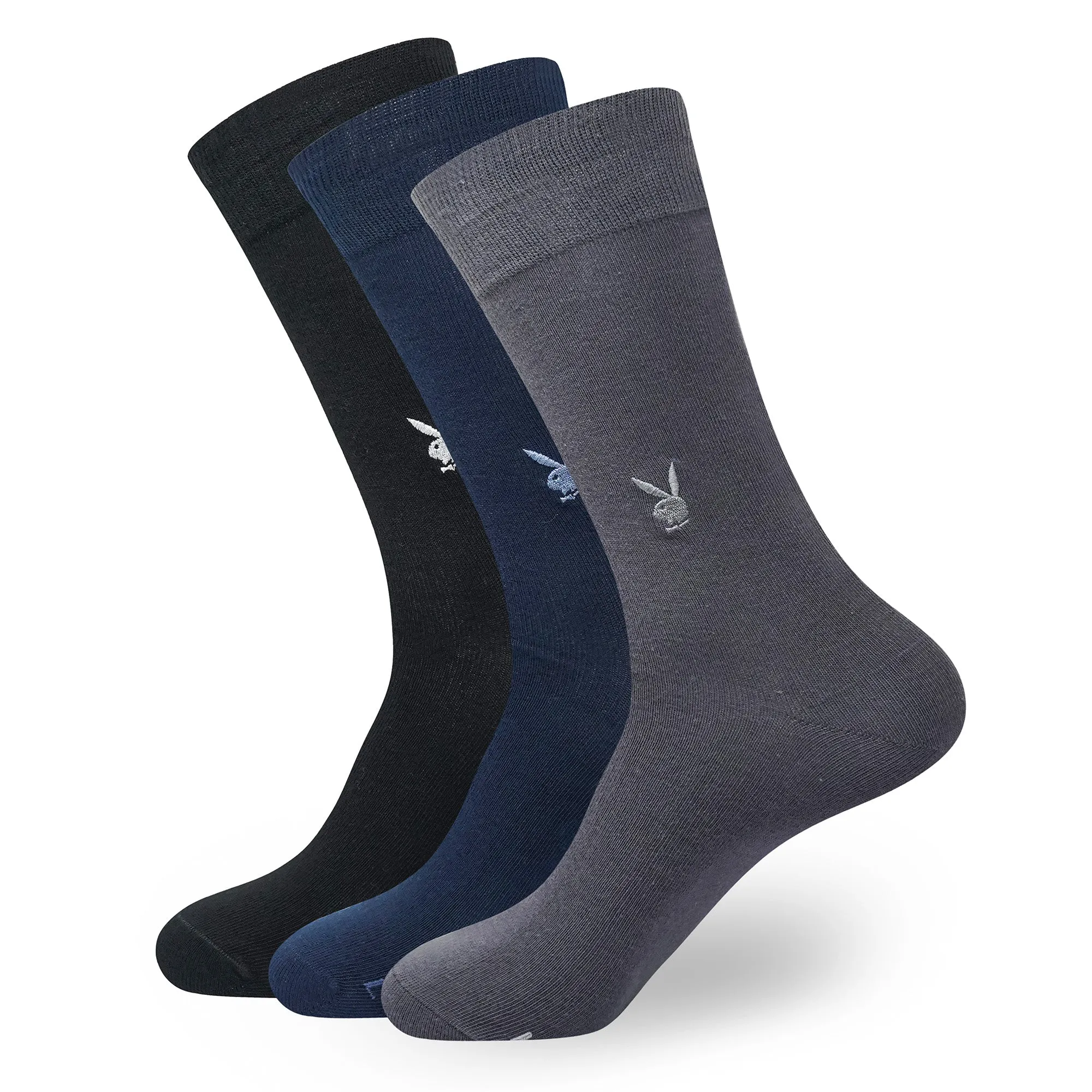 BALENZIA Men's Playboy Solid Crew Socks with Motif  |  3-Pack | Free Size