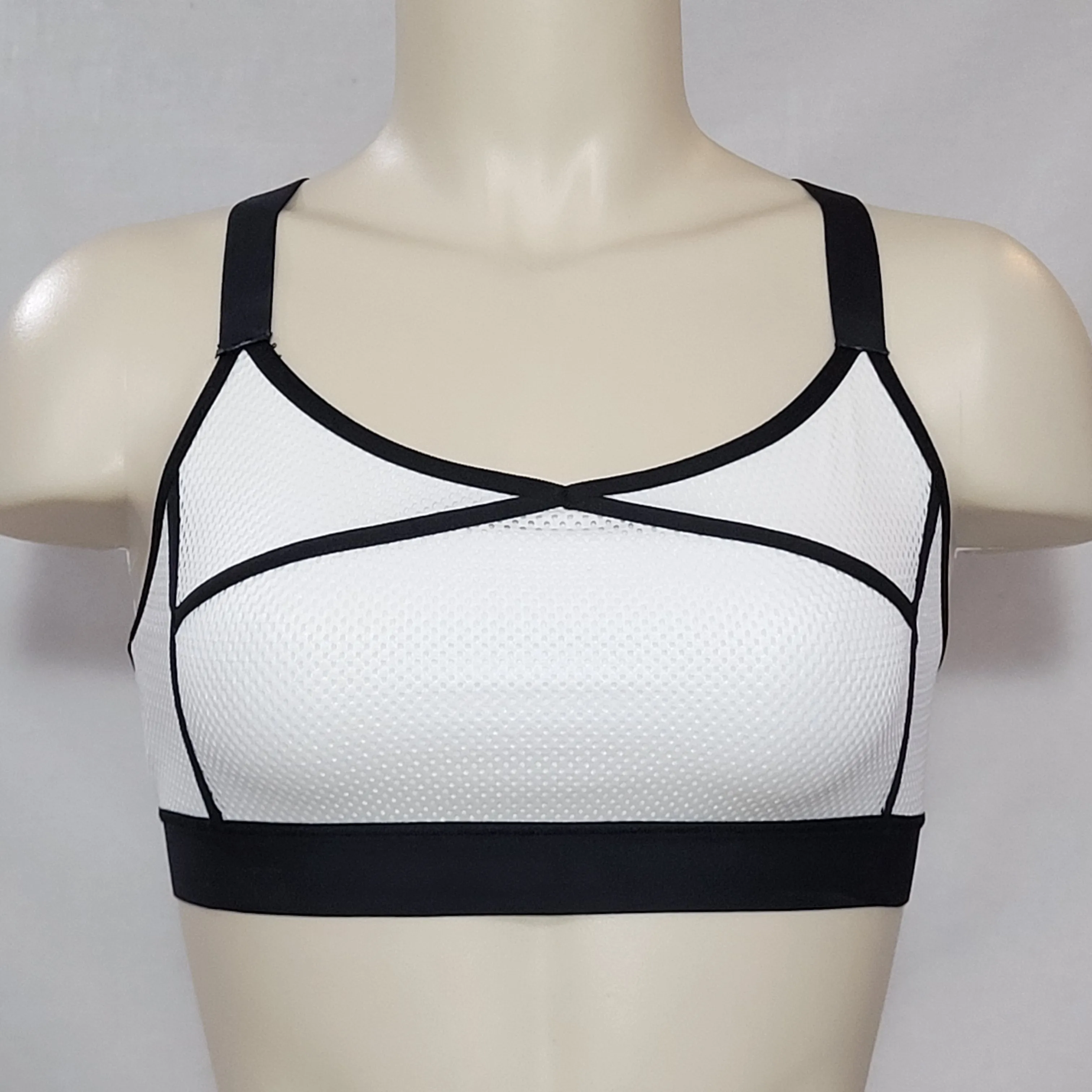 Champion C9 N9704 Mesh Cami Wire Free Sports Bra SMALL White & Black