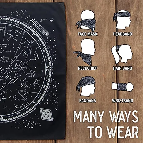 Colter Co. Glow In The Dark "Stargazer" Bandana - 100% Cotton Black Bandana with Star Chart Design - Made In The USA (22" x 22")