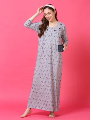 Cotton Blend Designer Nighty Charcoal