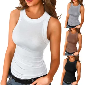 Cotton Shirt Round Neck Sleeveless Women Casual Sport