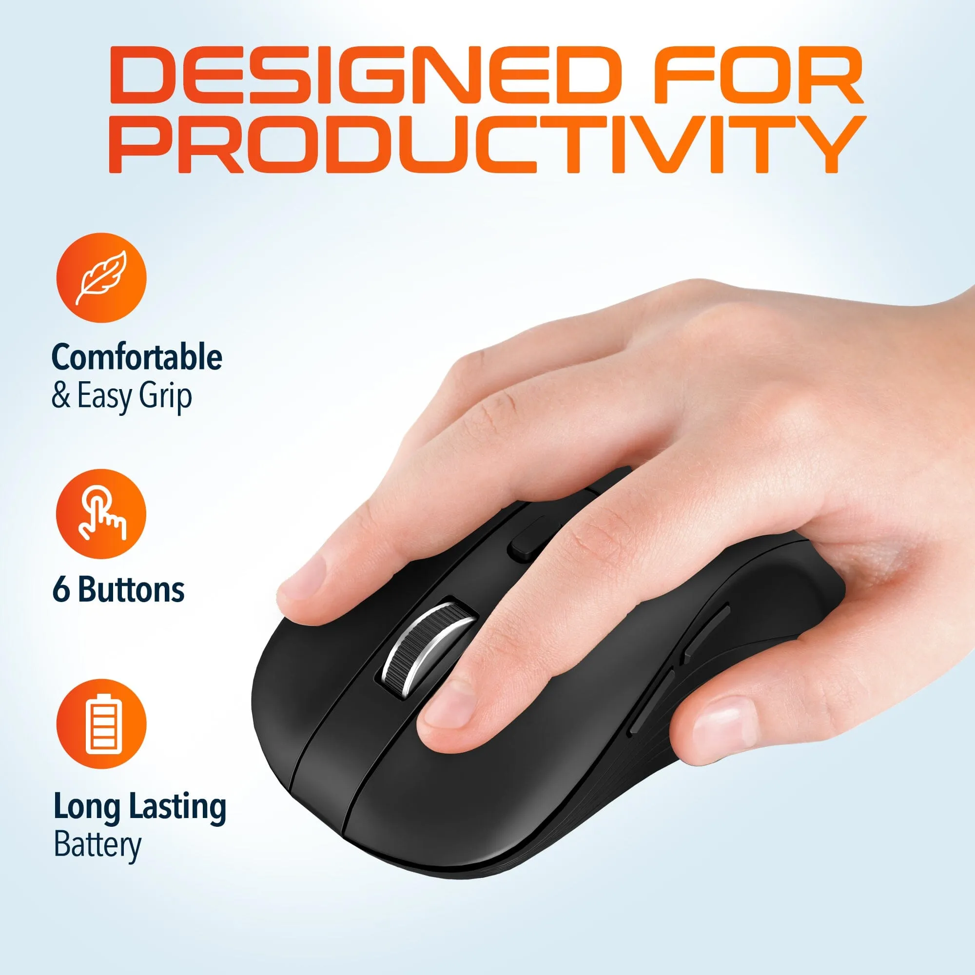 Delton S8 Ergonomic Optical Wireless Mouse Computer Pointing Device with Auto Pair USB Dongle