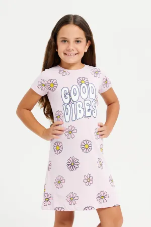 Girls Lilac Good Vibes Print Nightshirt