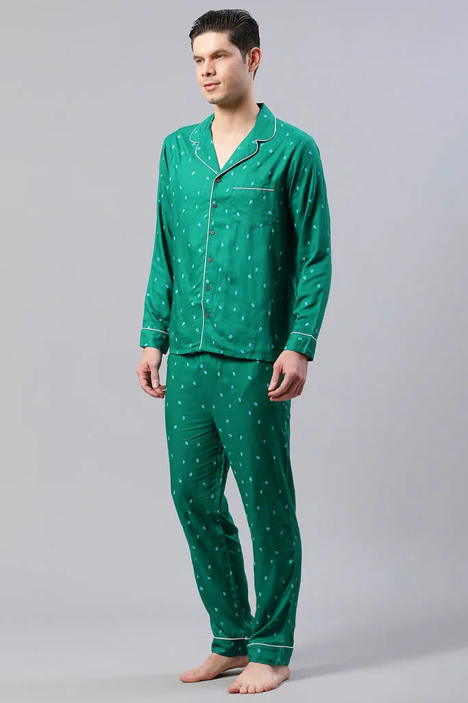 Green Printed With Cord Detail Loungewear Set