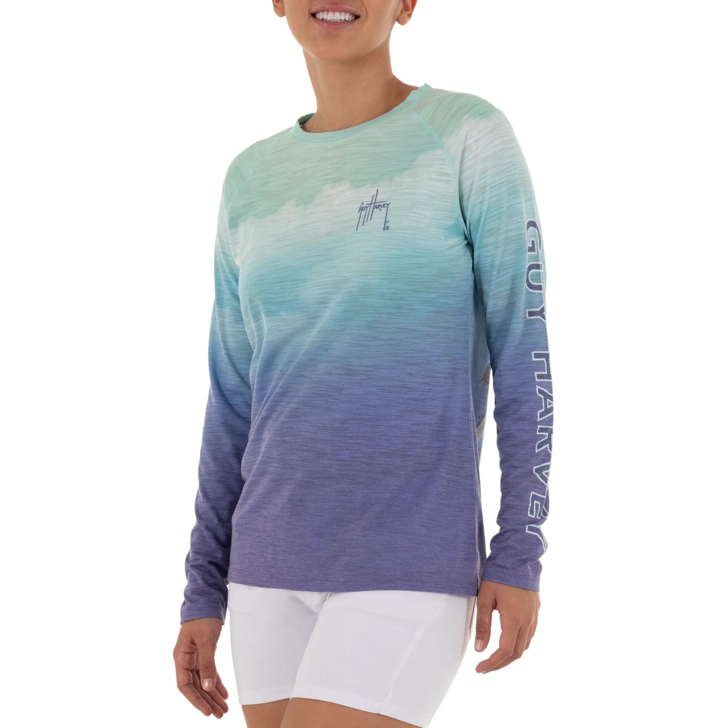 Ladies Jumping Sailfish Long Sleeve Purple Slub Raglan Tee