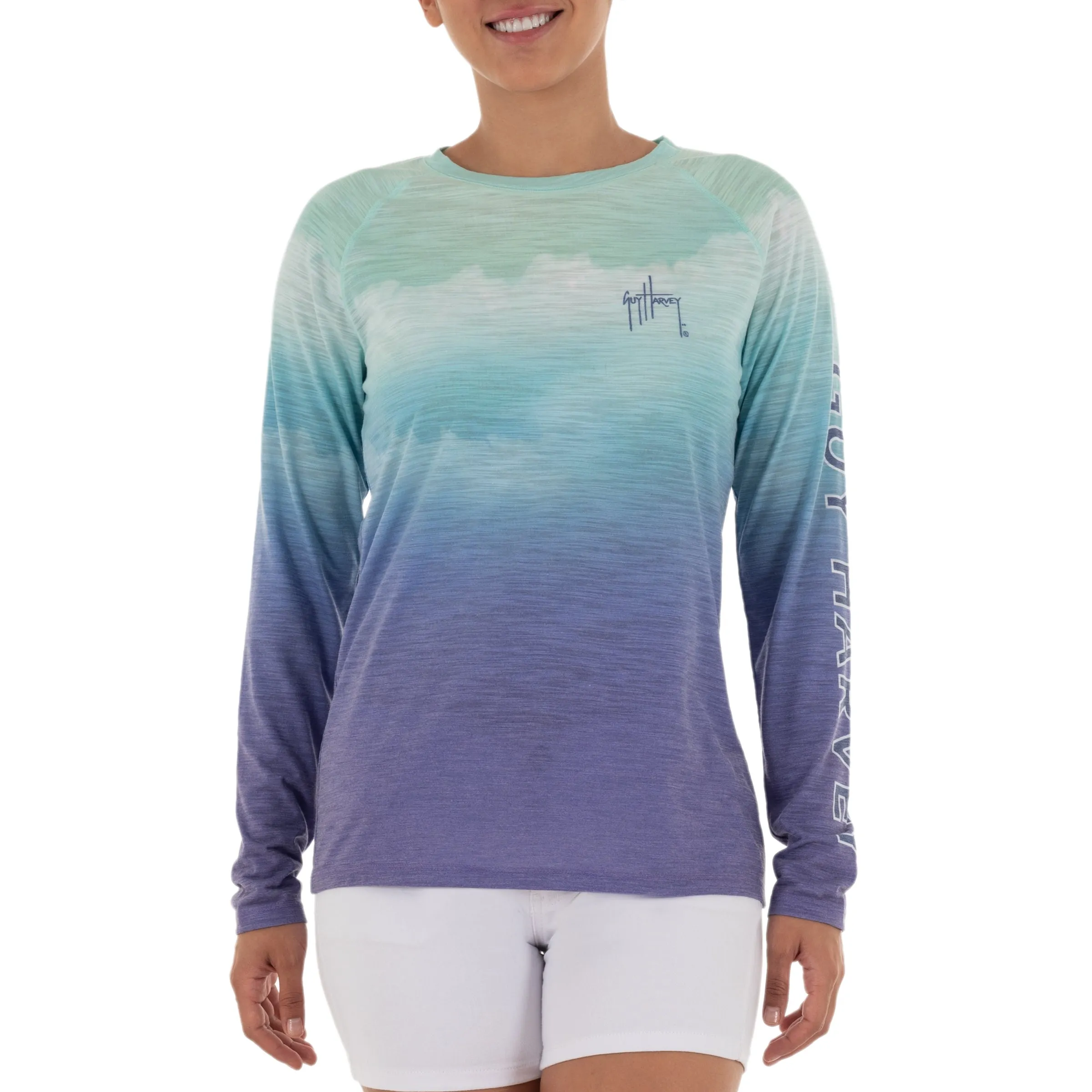 Ladies Jumping Sailfish Long Sleeve Purple Slub Raglan Tee