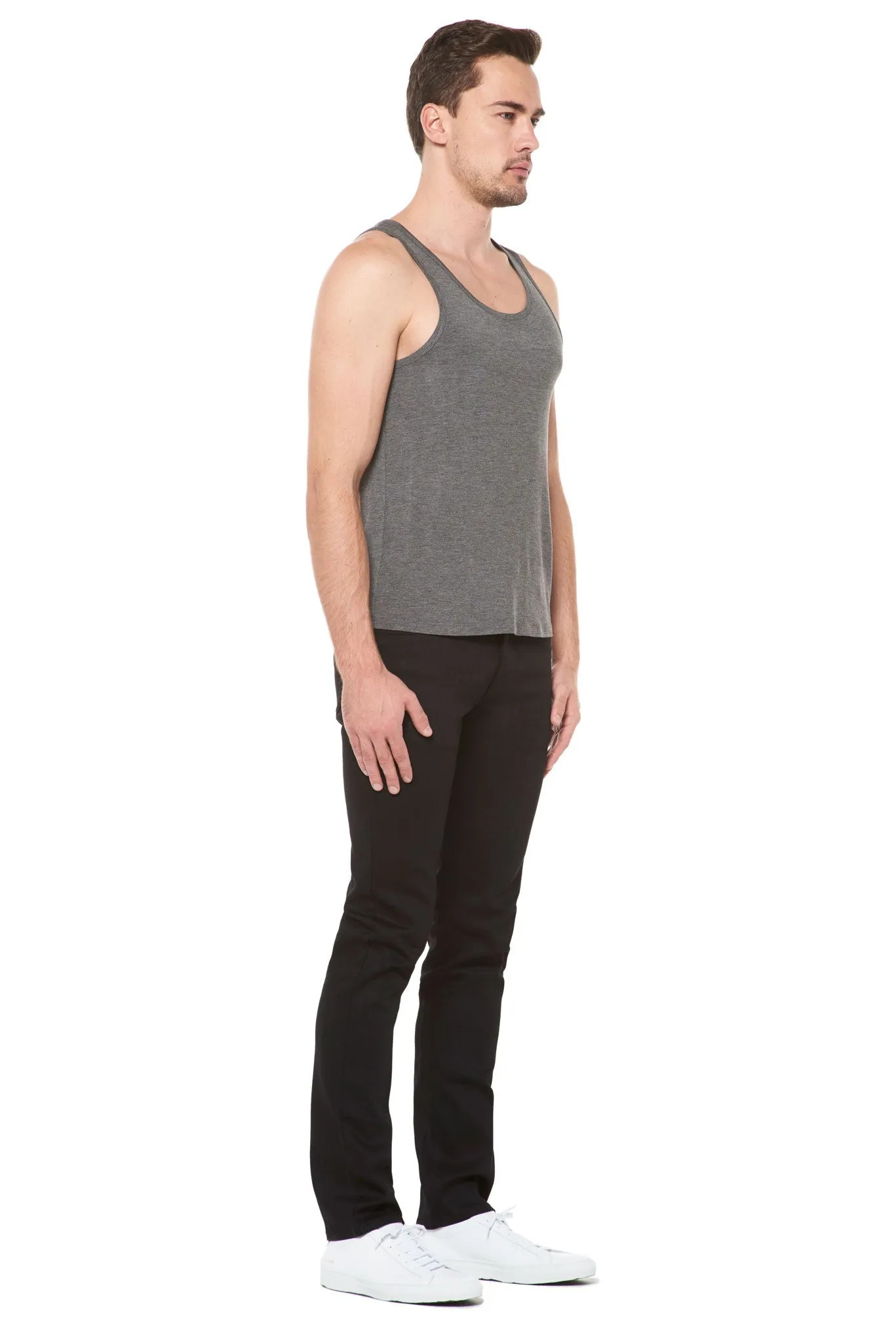 MEN'S MODAL SCOOP NECK TANK TOP - HEATHER GREY