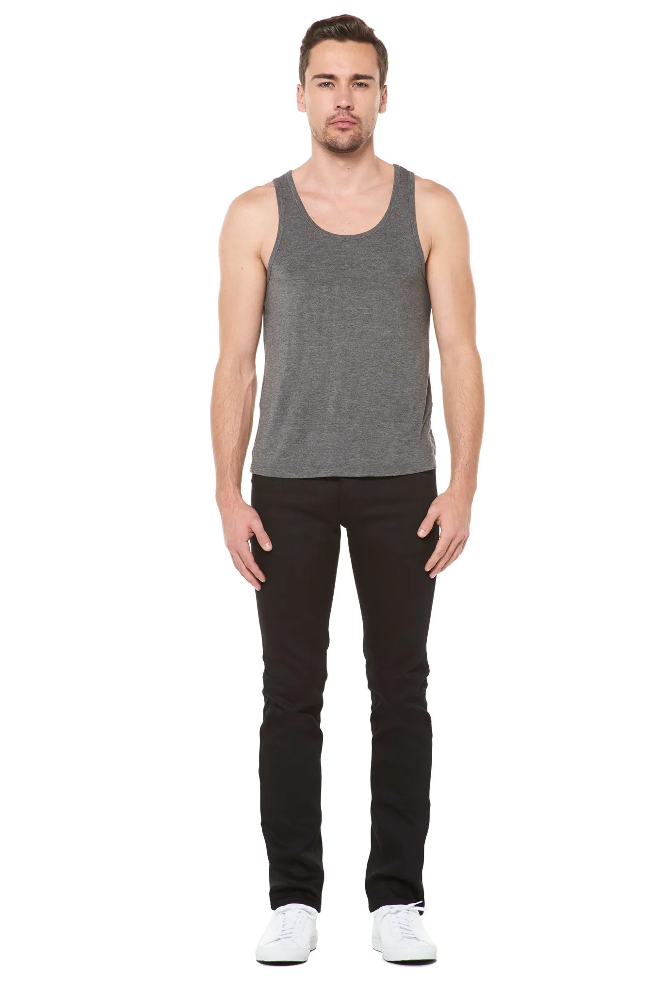 MEN'S MODAL SCOOP NECK TANK TOP - HEATHER GREY