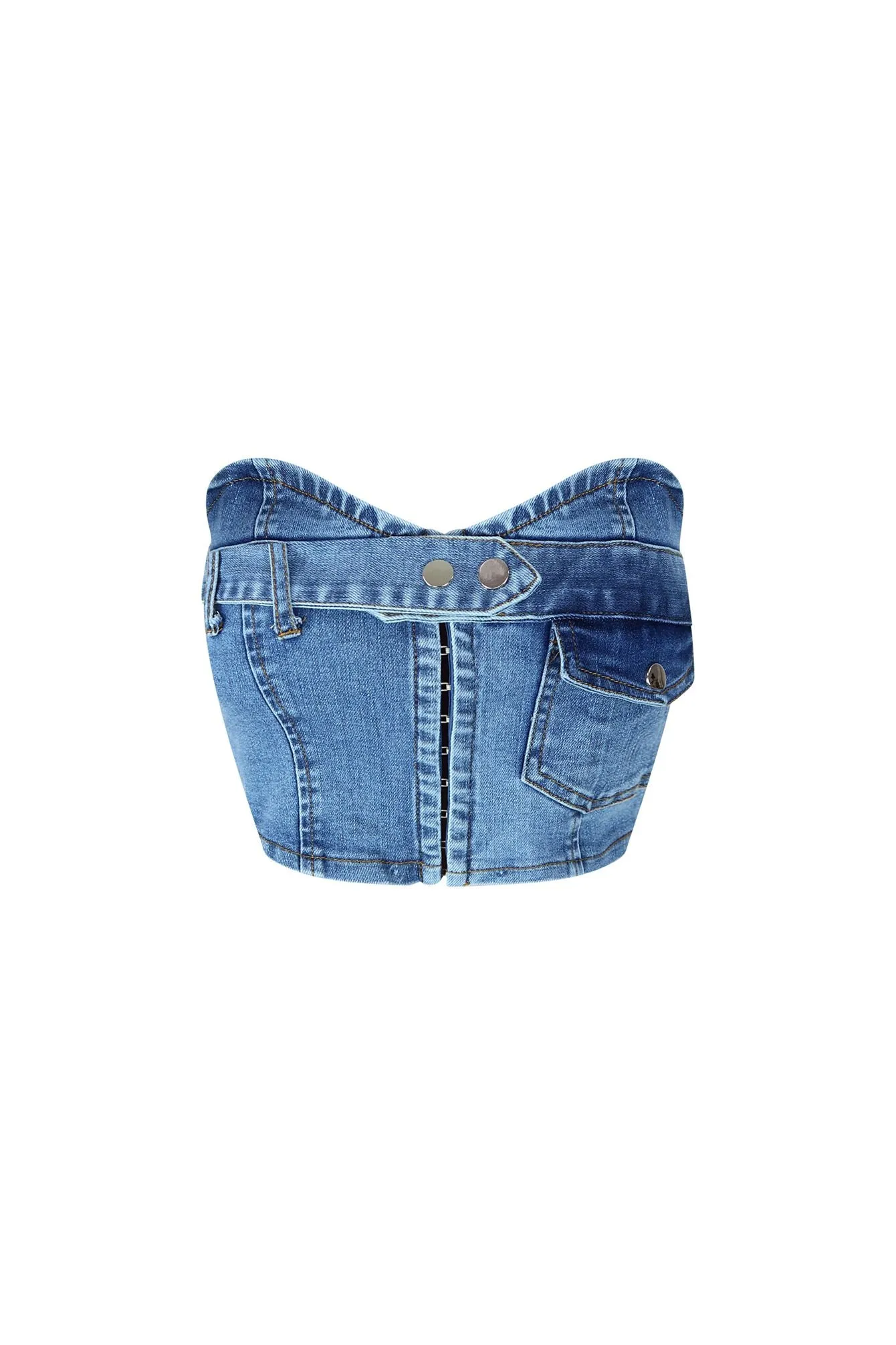 Modest Corset Strapless Denim Top