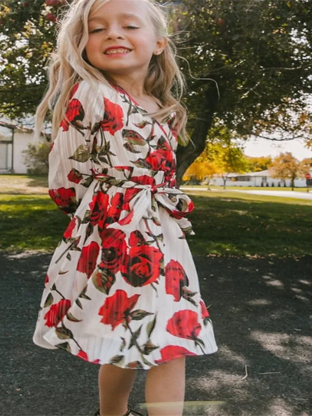 Mommy and Me Dresses Cotton Floral Causal White Long Sleeve Midi Mommy And Me Outfits Daily Matching Outfits