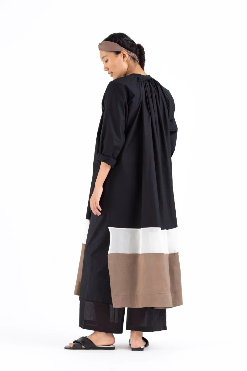 Panel Gather Neck Shirt- Black