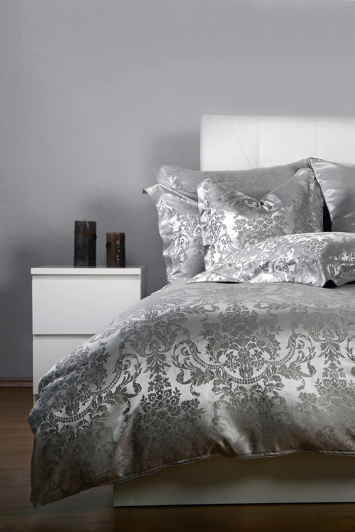 Portofino Grey Pure Mulberry Silk Complete Bed Set