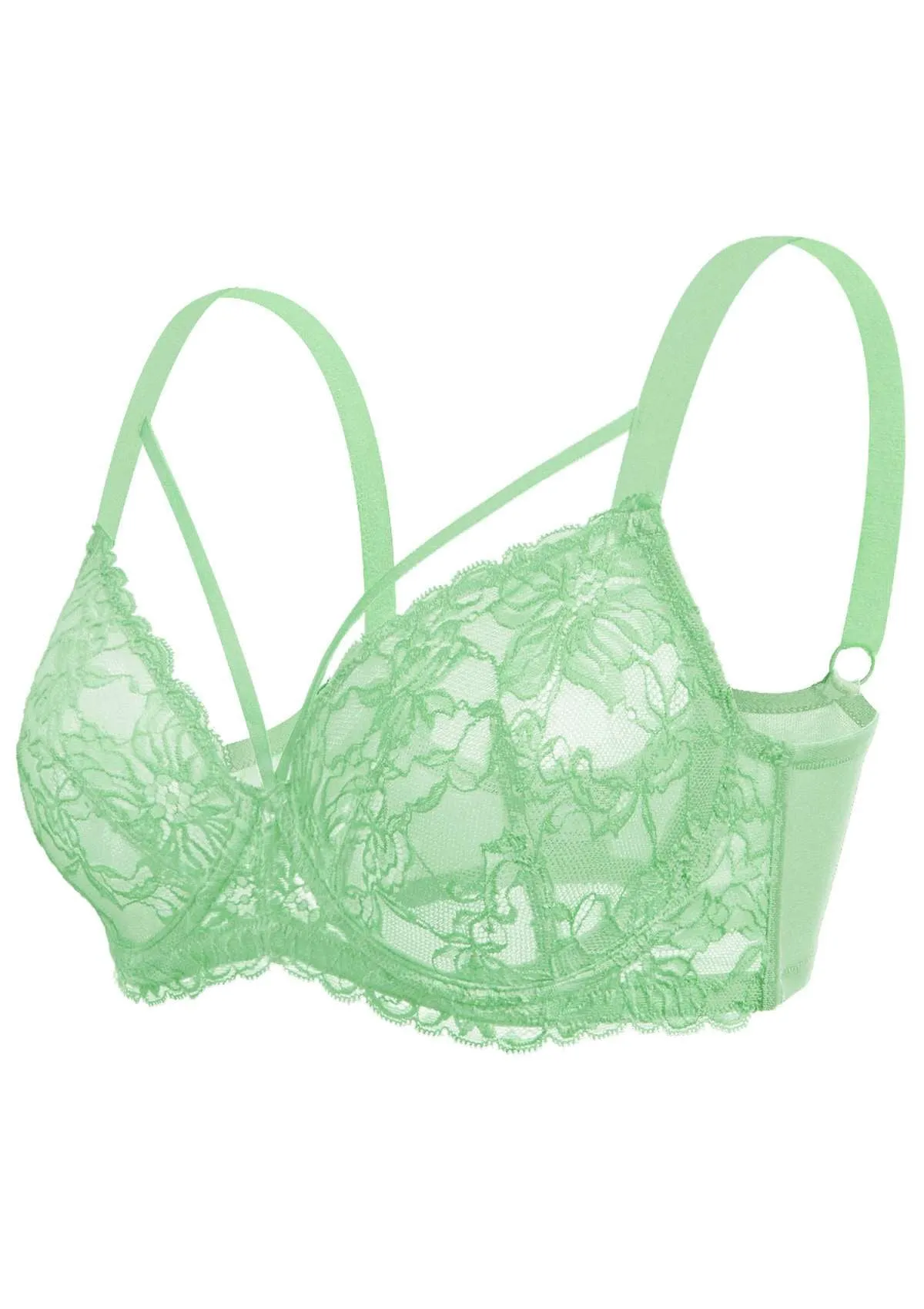 Pretty In Petals Bright Green Unlined Strappy Lace Bra Set