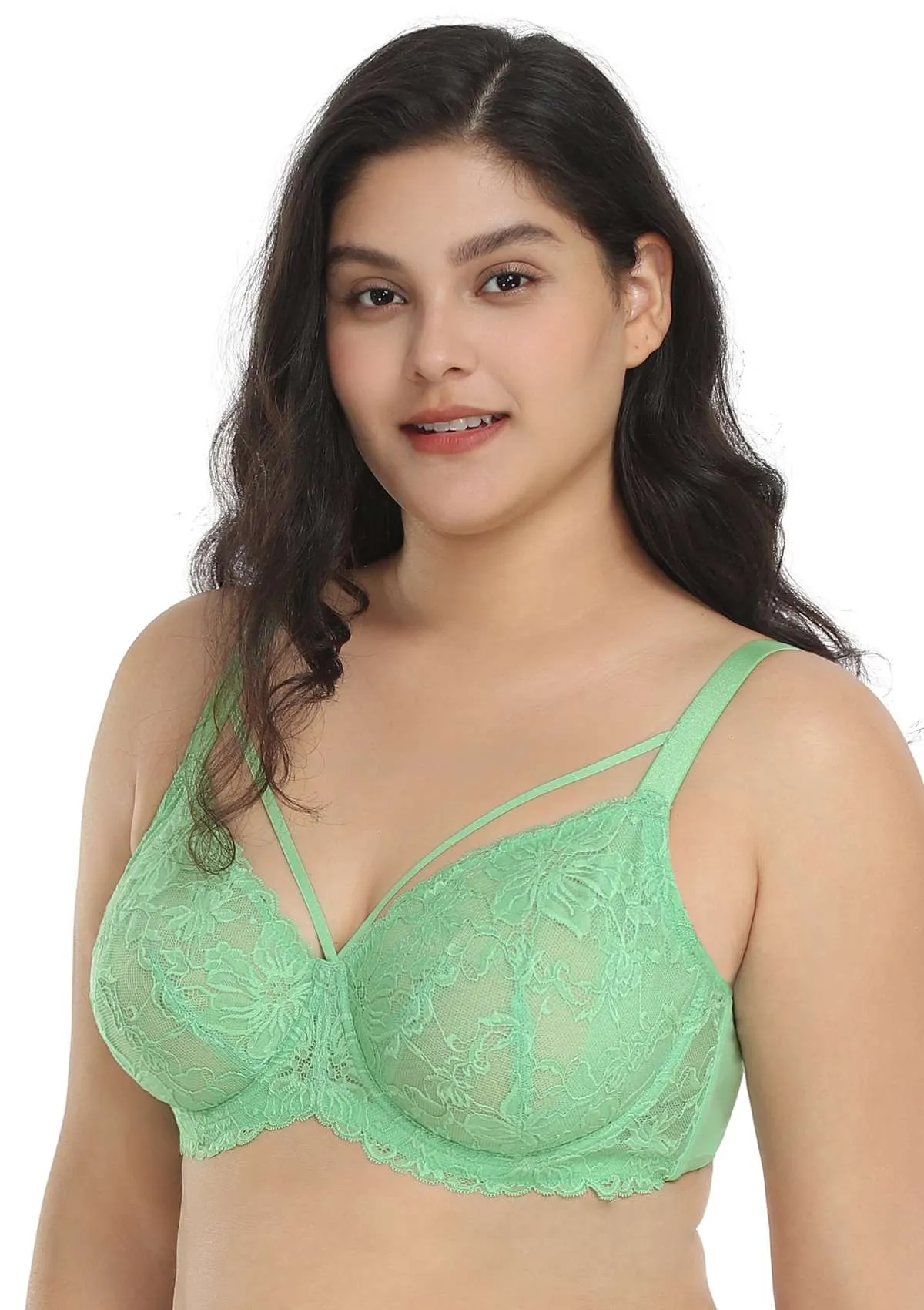 Pretty In Petals Bright Green Unlined Strappy Lace Bra Set