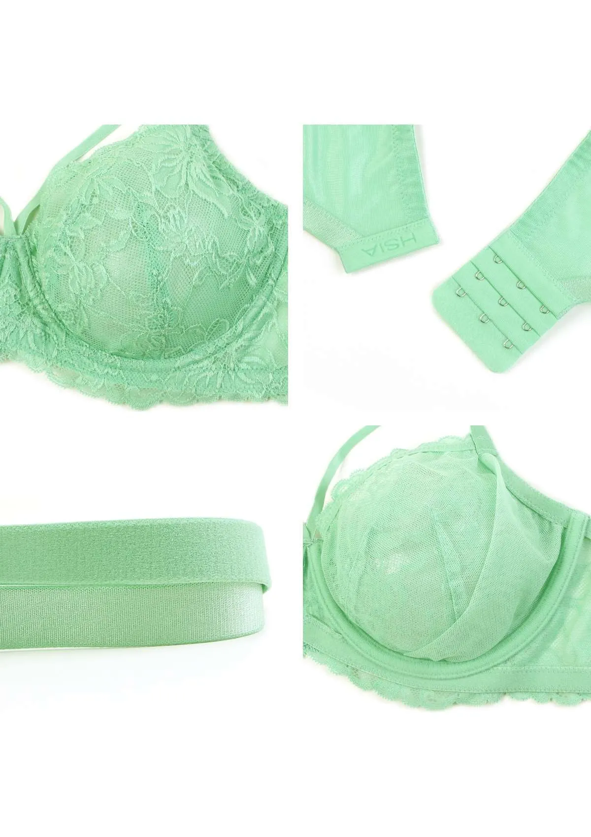 Pretty In Petals Bright Green Unlined Strappy Lace Bra Set