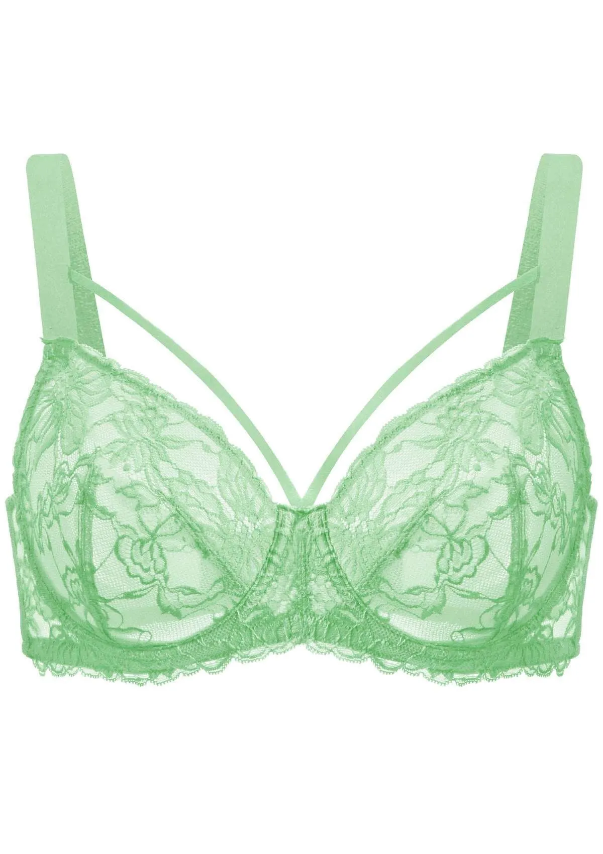 Pretty In Petals Bright Green Unlined Strappy Lace Bra Set