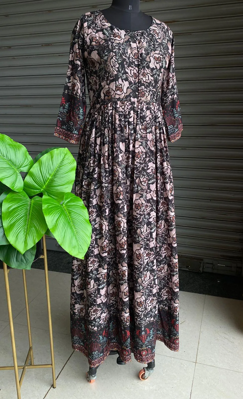 Pure muggu silk floral embroidery gown