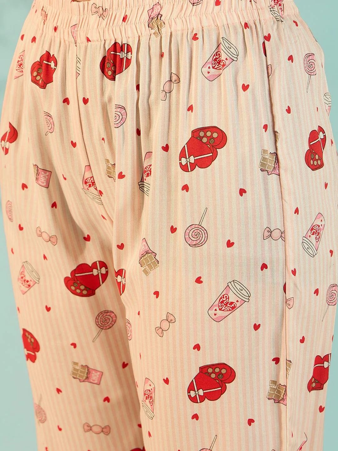 Radiating Red Heart Cotton Chic Pyjama Set For Women