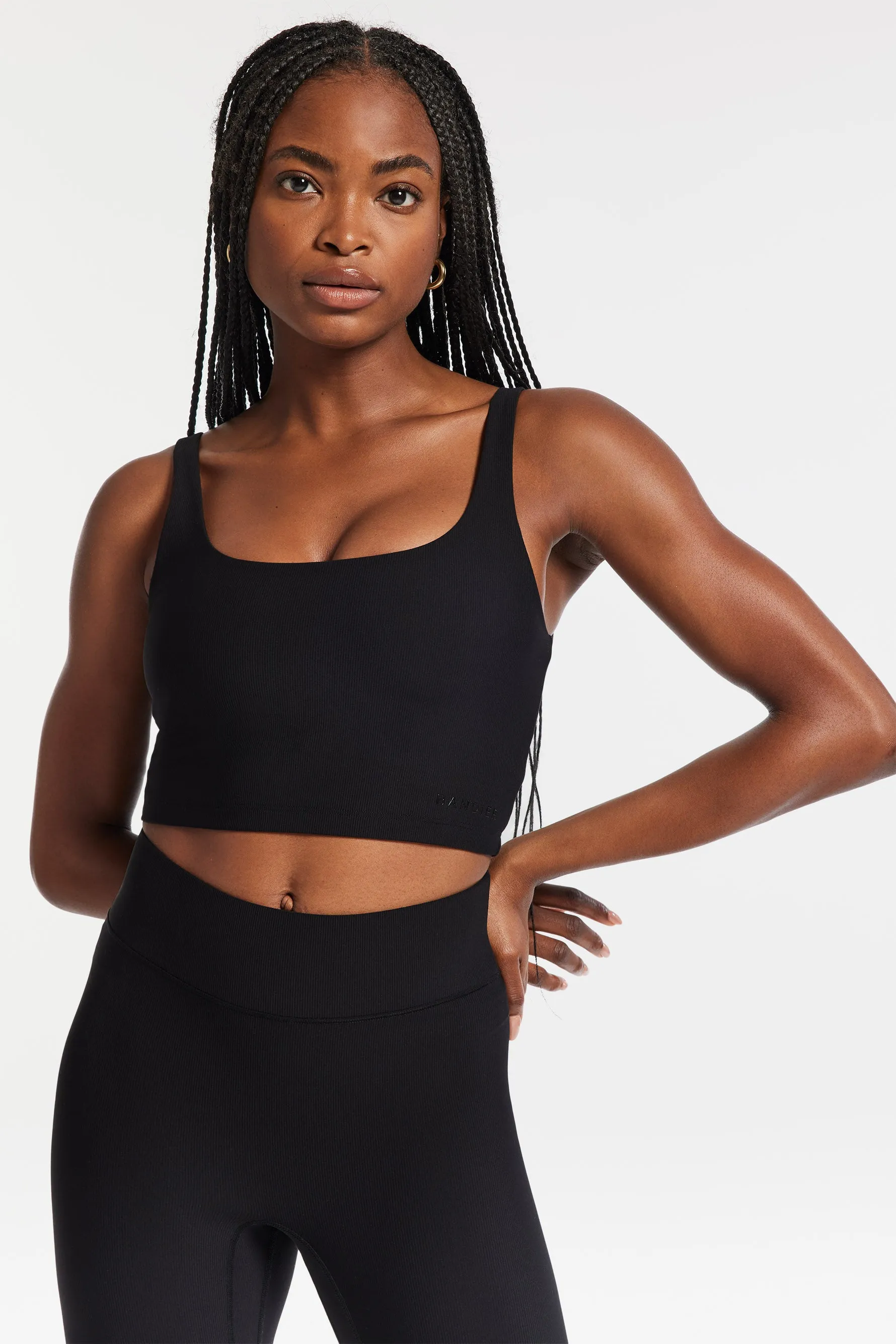 Rib Tempo Crop Bra - Black Rib