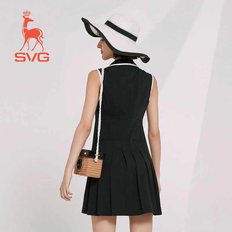 SVG Golf Contrast Lapel Sleeveless Dress