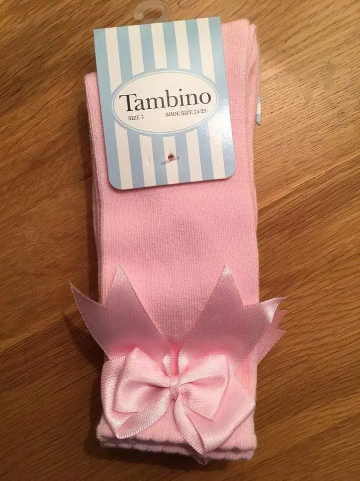 Tambino Socks - Girl's Pink Knee High Bow Socks