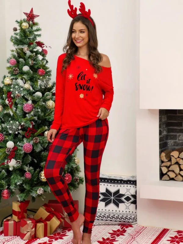 Women's Plaid Christmas Print Loungewear Set